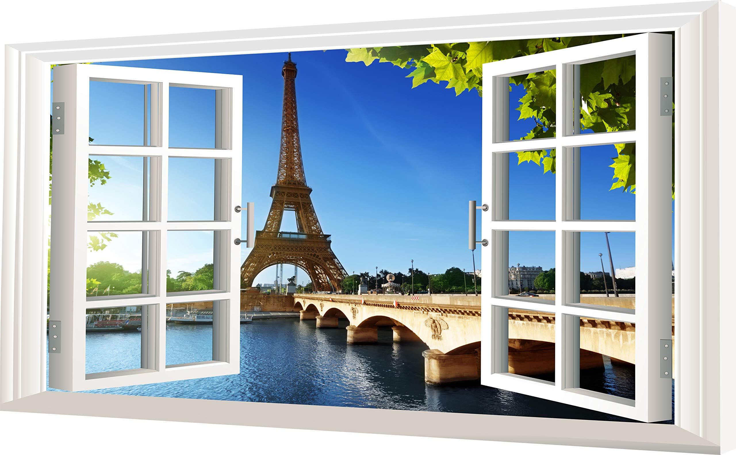 The Lazy Cow PARIS Window effect canvas print PICTURE WALL ART CITY image wall art (24 x 40 inches 60cm x 101cm)