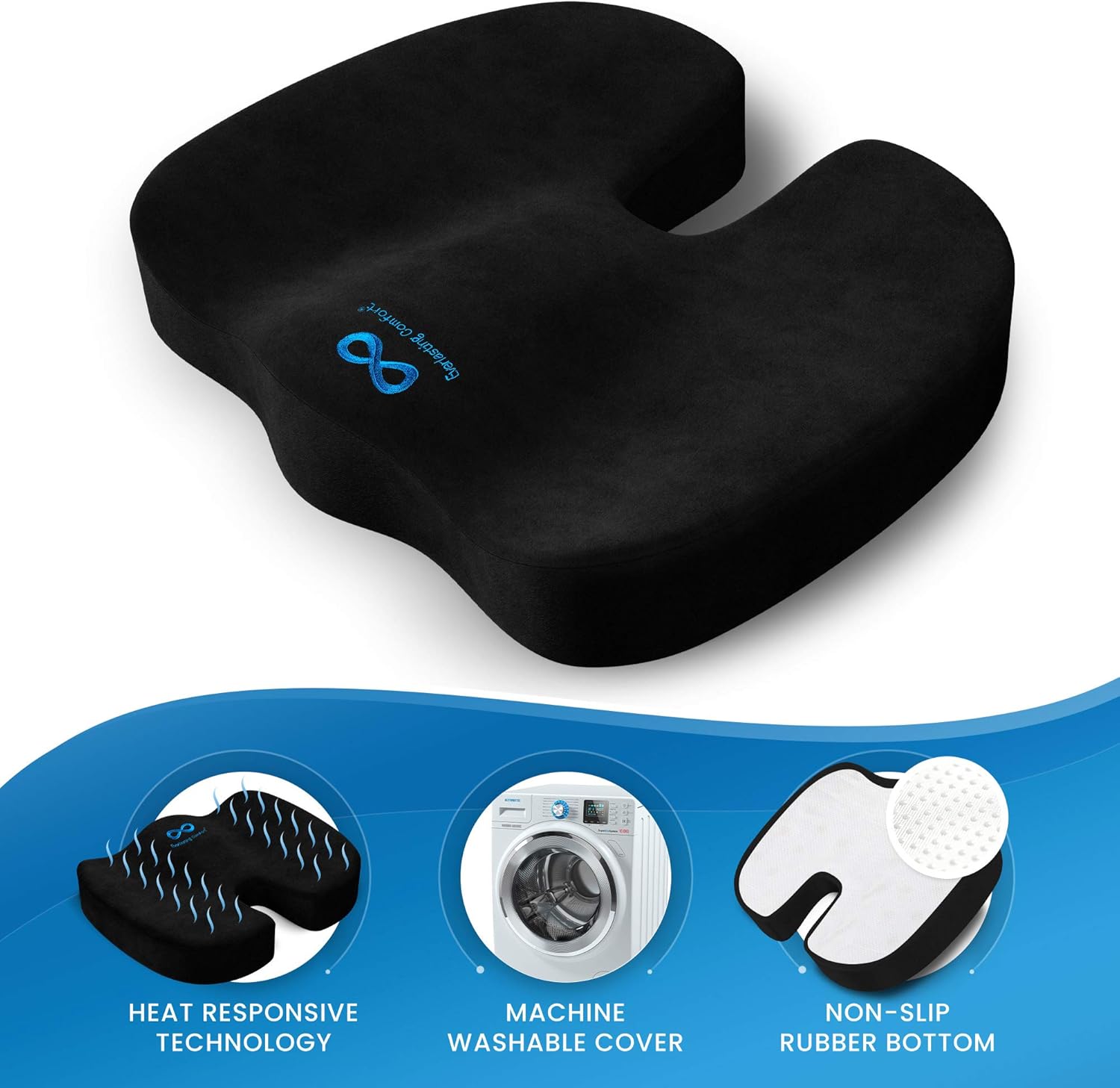 Everlasting Comfort Seat Cushion for Office Chair - Tailbone Cushion - Coccyx Cushion - Sciatica Pillow for Sitting (Black) : Office Products