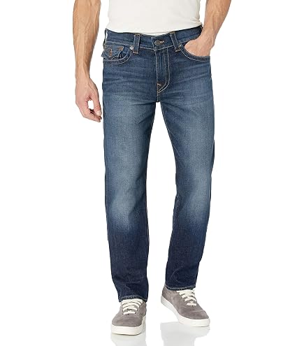 True Religion Men's Ricky Straight Leg Jeans, Dark Wash Muddy