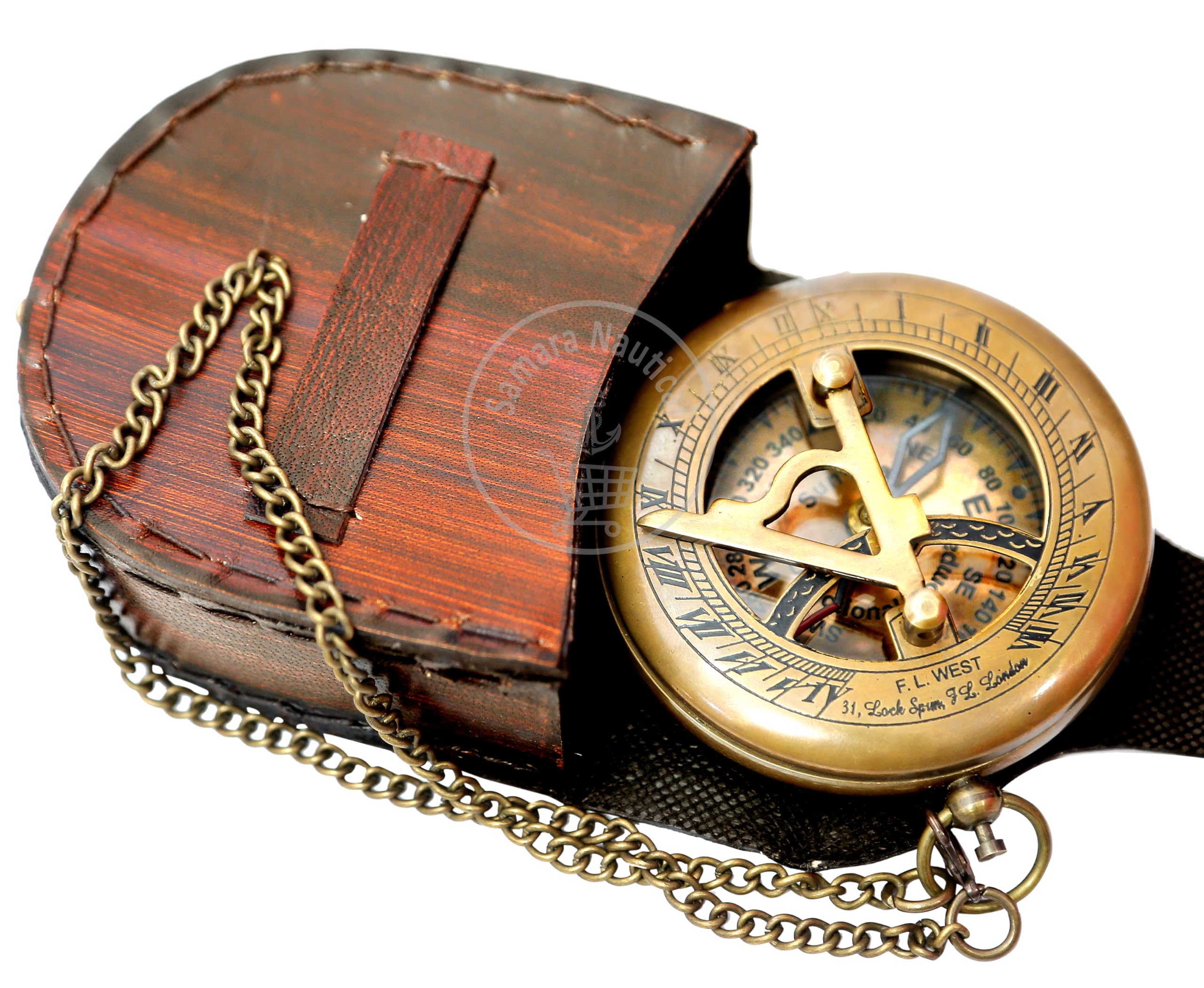 Samara Nautical Brass Sundial Compass - Push Open Compass - Steampunk Accessory – Unique Gift for Men - Beautiful Handmade Gift - Sundial Clock – Sun Clock – Steampunk Clock for Him - Antique Decor