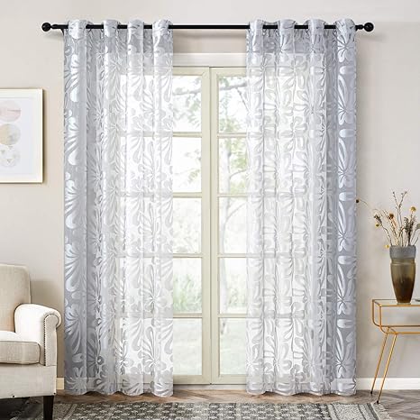 Topfinel Grey Voile Curtains 96 Drop 2 Panels Eyelet Sheer Curtain