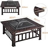 Yaheetech Outdoor Fire Pit 81cm Square 3-in-1 with Cover and Poker Copper view 3