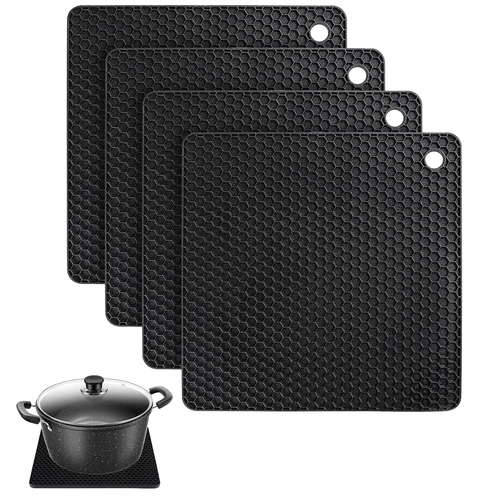Silicone Trivet Heat Resistant Mat (4pcs) - Non-Slip Trivets for Kitchen, Hot Pans & Pots - Durable Silicone Heat Mats for Countertops & Cooking