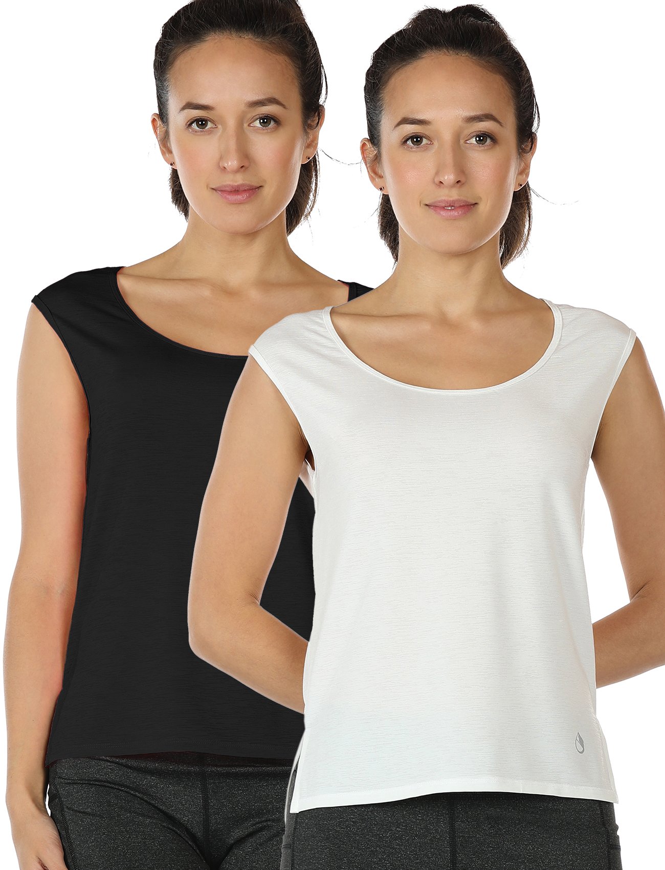 icyzone Yoga Tops Activewear Sleeveless Workout Running Shirts Flowy Tank Tops for Women (L, Black/White)