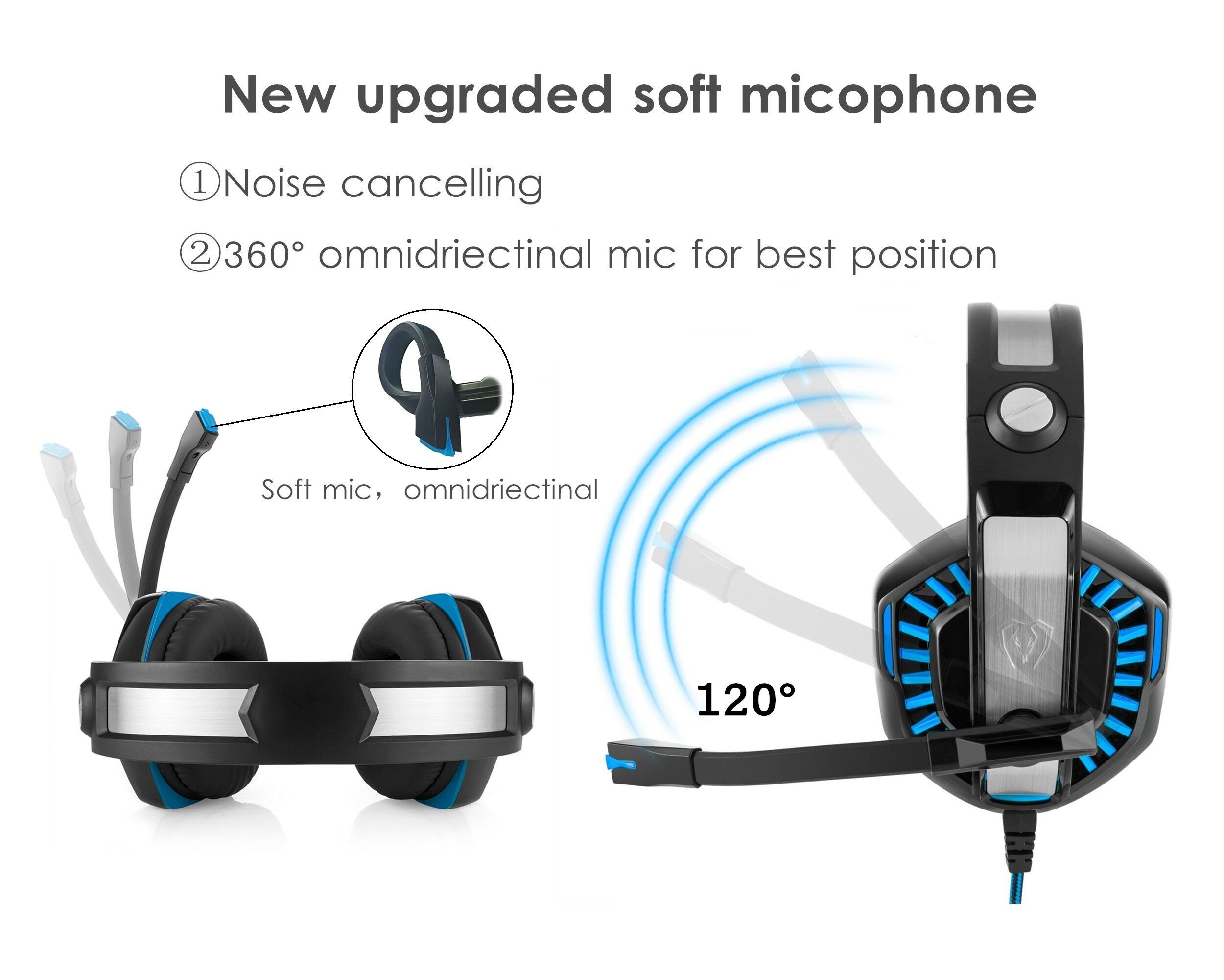 Gaming Headset Micolindun Microphone PC Headphone Gamer with Mic Bass  Stereo Volume Control LED for PC, Laptop, Tablet and Smartphone, PS4