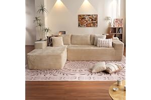 ovios 104" Cloud Sectional Couch with L-Shape Chaise,Modern Modular Sofa with Deep Seat, Upholstered Couches for Living Room Bedroom,No Assembly Required, Beige (Plush Corduroy Fabric)