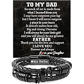 TEEZWONDER Bracelet Gifts For Men Dad - Double-Row Black Braided Leather Bracelet - Christmas Birthday Gifts For Him, Wedding Anniversary Presents for Husband from Wife