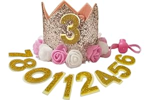POSAPET Dog Birthday Hat Adjustable Reusable Crown for Dogs Cats Puppy Kitten Birthday Party Headband with Numbers(Gold)