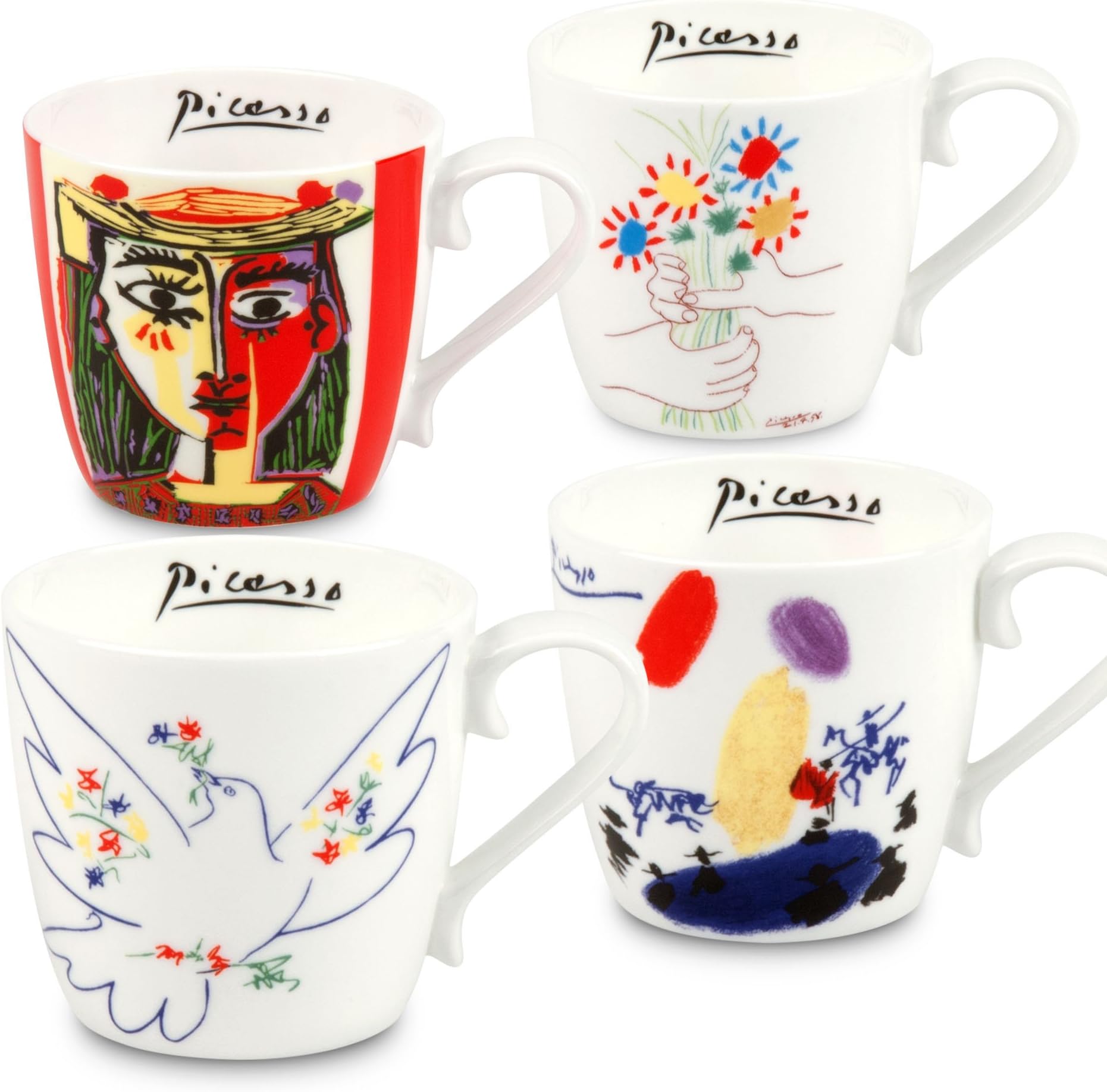 Konitz Picasso Assorted Bone China Mugs (Set of 4), White