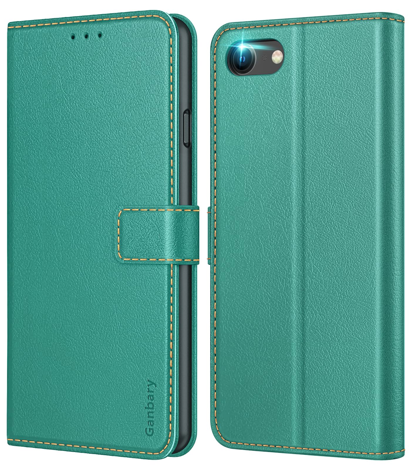 Ganbary Case Compatible with iPhone SE 2022/2020/8/7, Premium PU Leather Flip Wallet Case [Full Protection] [Card Slots] [Kickstand], Teal — image 1