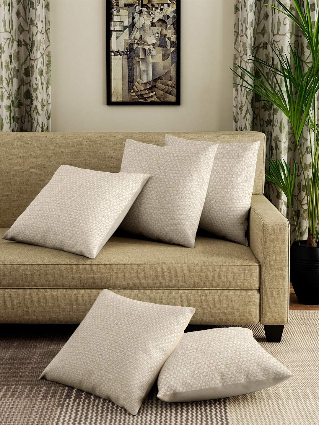 Dream Weaverz Jute 5 Piece Cushion Cover Set - 12" X 12", Off White