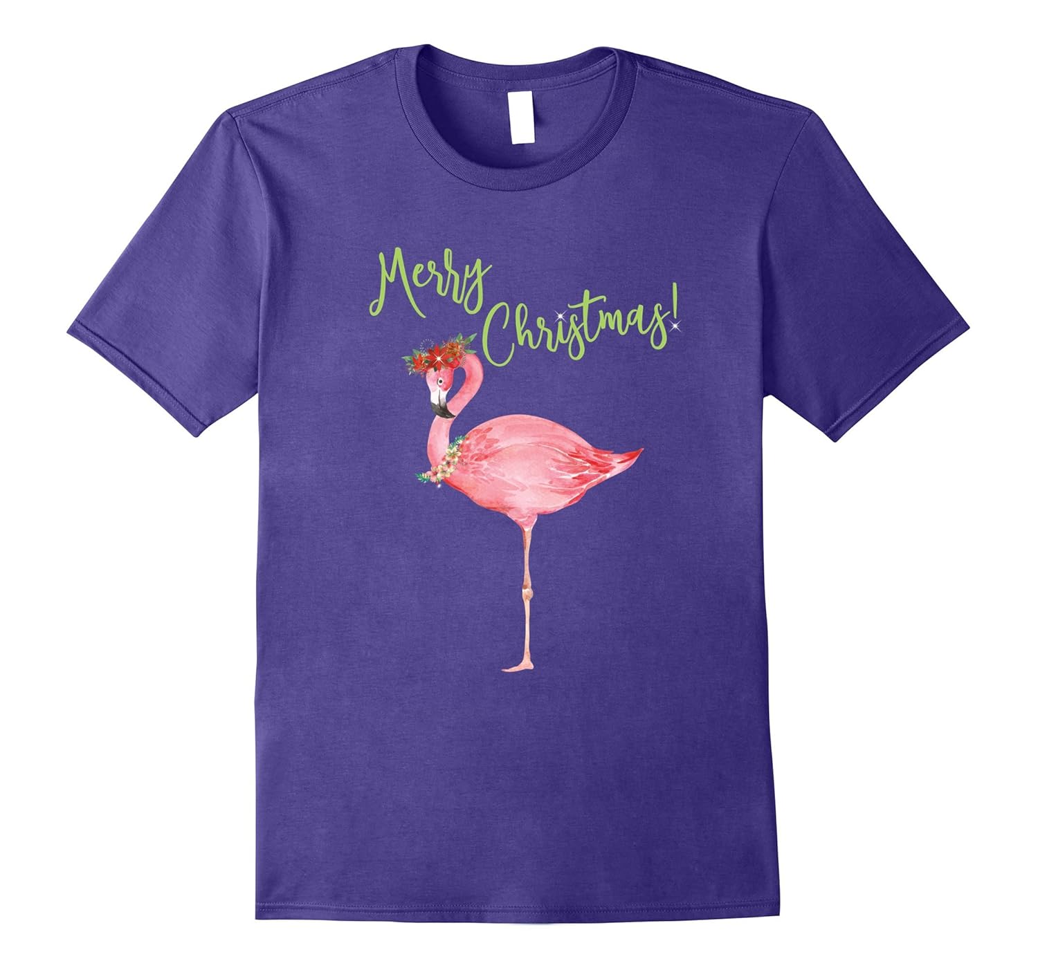 Merry Christmas Flamingo T Shirt-Family Holiday Vacation Tee-Rose