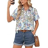 Button Down Shirt for Women Short Sleeve Blouses Dressy Casual Business Work Summer Vacation Tops Hawaii Shirts with Pockets
