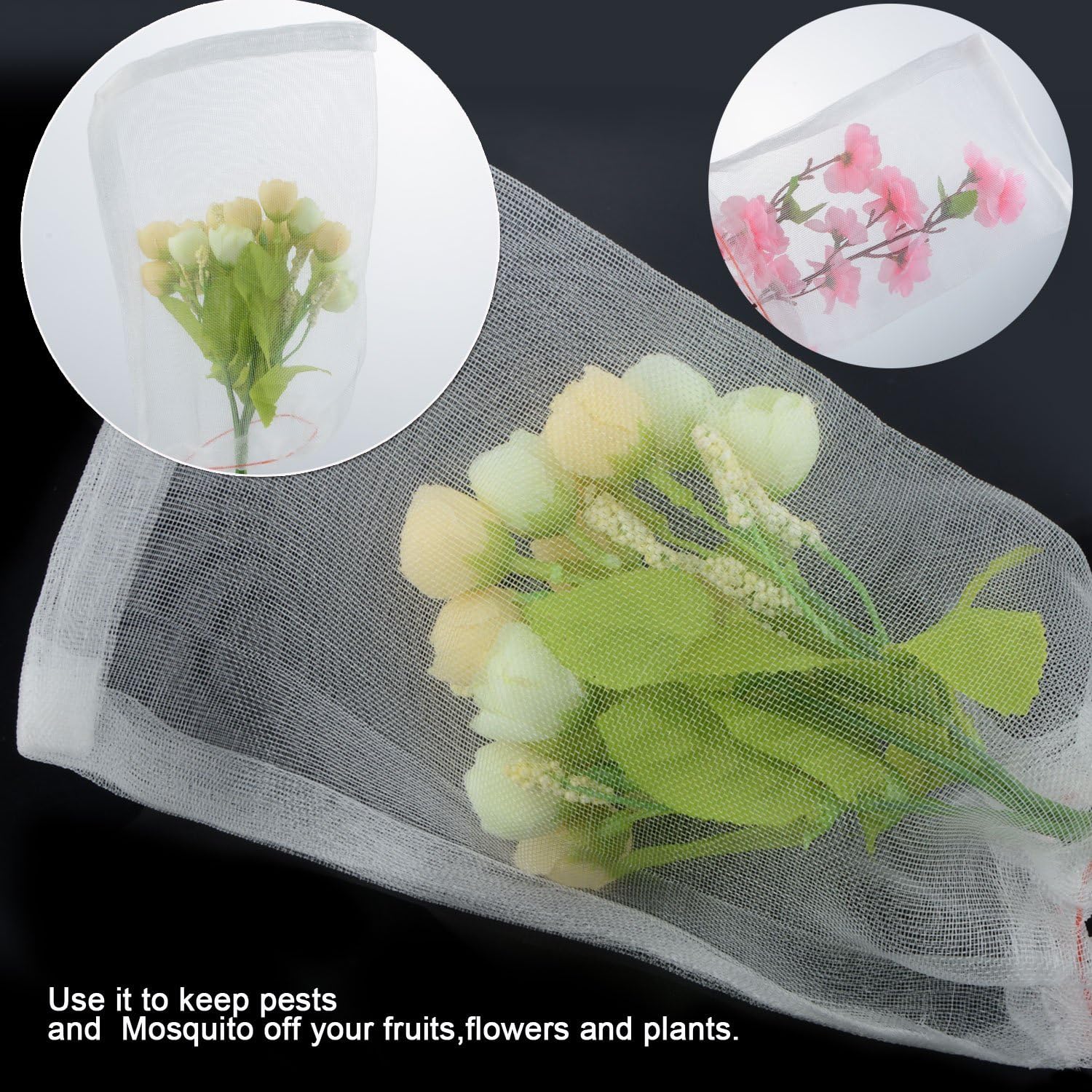 JYCRA Garden Protect Bag, 6"x10" Nylon Netting Bag Insects Mosquito Bug Net Barrier Bag with Drawstring for Protecting Your Plant Fruits Flower size 20Pack (White) - Image 4