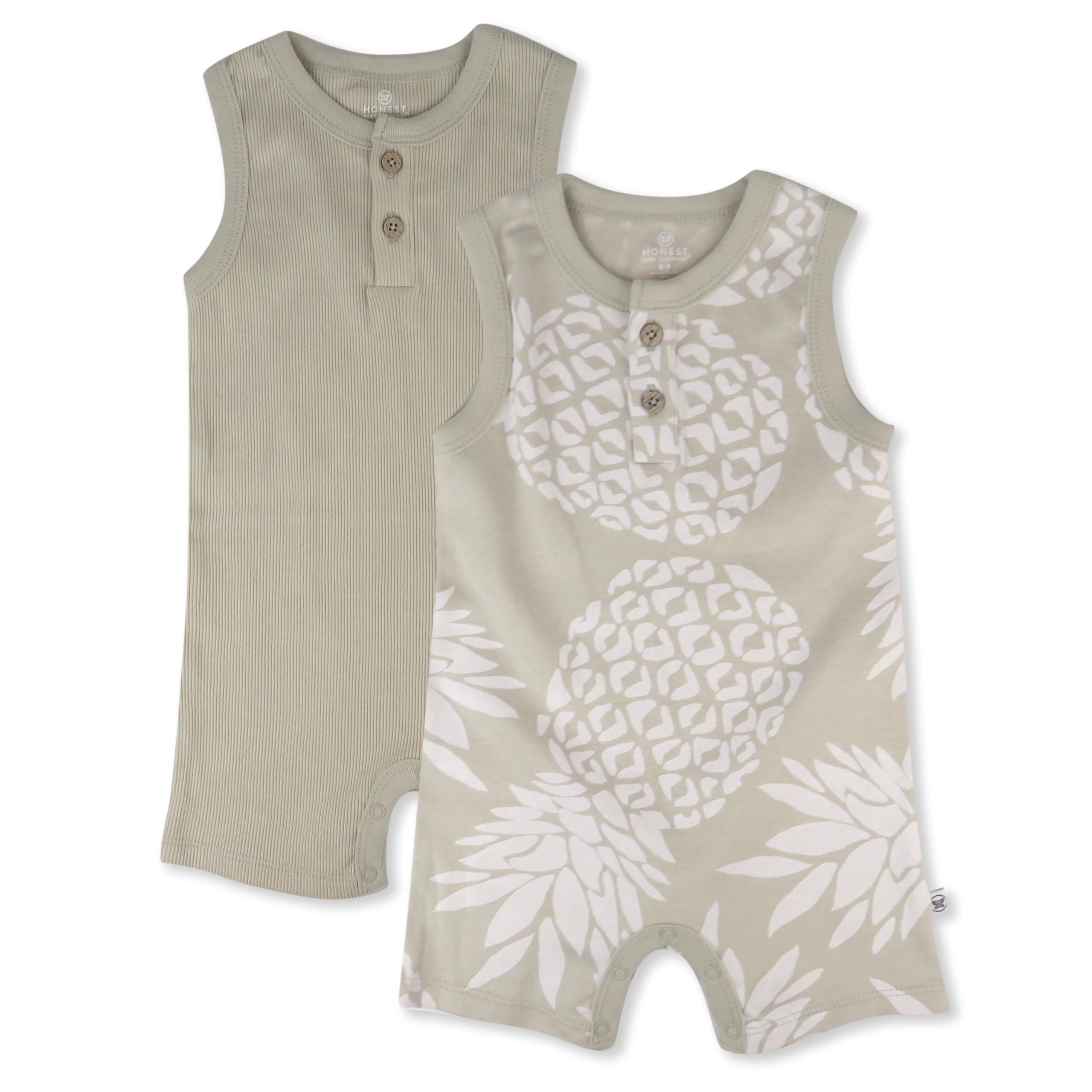 Photo 1 of HonestBaby Multipack Short Romper Sets and Dresses 100% Organic Cotton for Infant Baby and Toddler Boys, Girls, Unisex, Pineapple Leaf Khaki, 12 Months