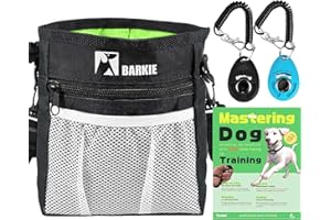 BARKIE Dog Treat Pouch and 2 Pet Training Clickers with Dog Positive Reinforcement Training Booklet (Black)
