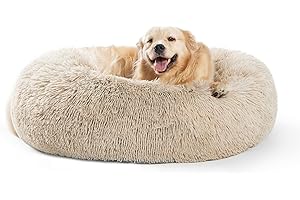 SAVFOX Calming Dog Bed, Anti-Anxiety Donut Dog Bed, Plush Faux Fur, Large Size, 36"x36", 10" Thick, Durable Construction, Machine Washable