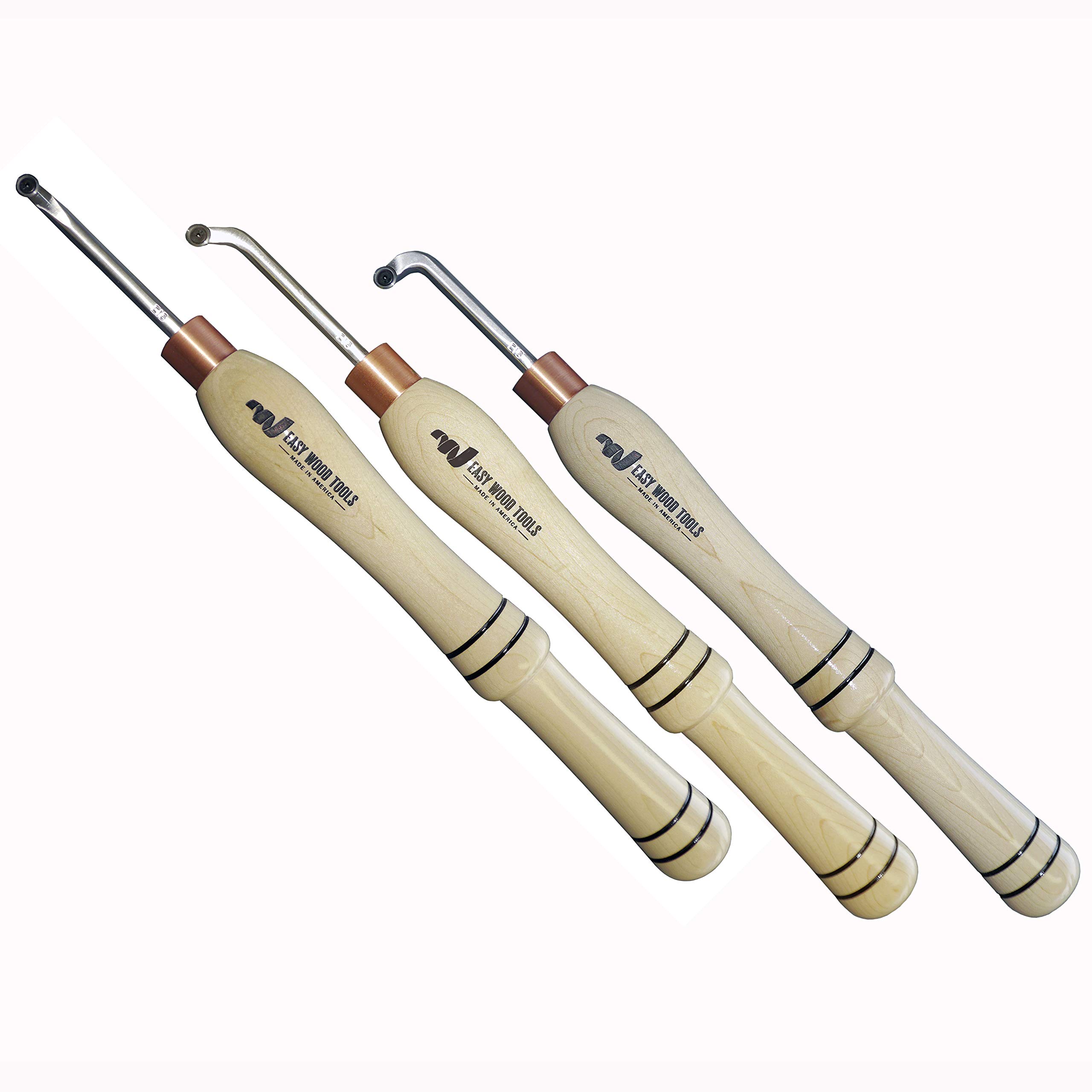 Easy Wood Tools 3 Piece (6504) Mini Hollowers Set for Miniature Hollow Forms. Set includes #1, #2 and #3 Hollowers come equipped with Ci5-NR Patented Negative Rake Carbide Cutters
