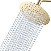 KINLIV Brushed Gold Round Rainfall Shower Head, All Metal Stainless Steel Rain Shower Heads with 90 Anti-Clog Silicone Nozzle