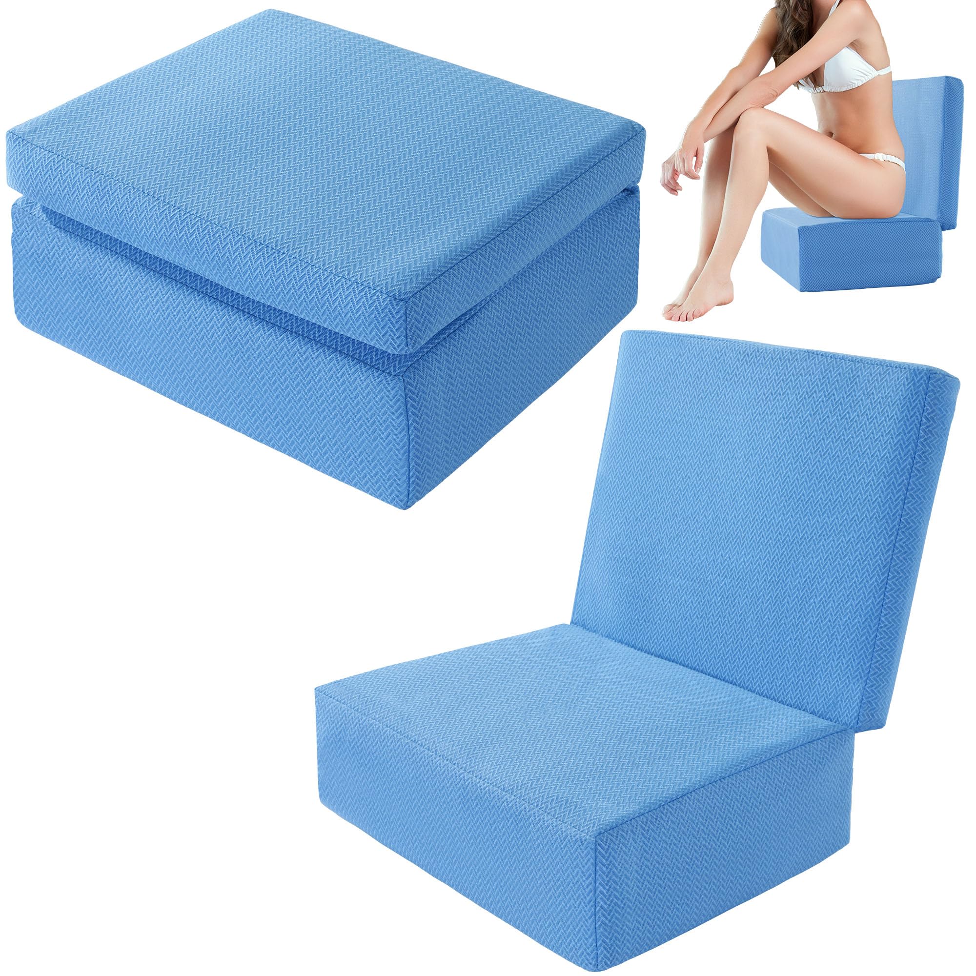 Photo 1 of MABOZOO Foldable Hot Tub Booster Seat, Adjuatable 2 Heights Extra Thick Hot Tub Pillow Bath Seat with Back Support Cushions, Washable Hot Tub Seat Cushion for Indoor Outdoor (Blue)