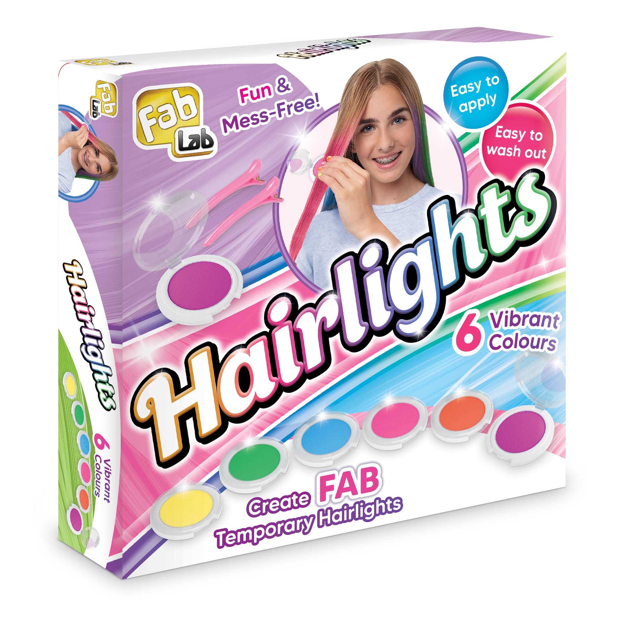FabLab Hairlights | Create FAB Temporary Hair Highlights! | Includes 6 Vibrant Colours of Hair Chalk for Kids | Girls Gifts for Ages 8+