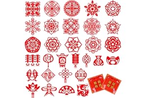 Youdaju 60Pcs Chinese New Year Decorations Window Stickers Chinese Traditional Paper-Cut Chinese New Year Window Clings Stickers Spring Festival Clings Decal Window Art Kit for Home Restaurant Store