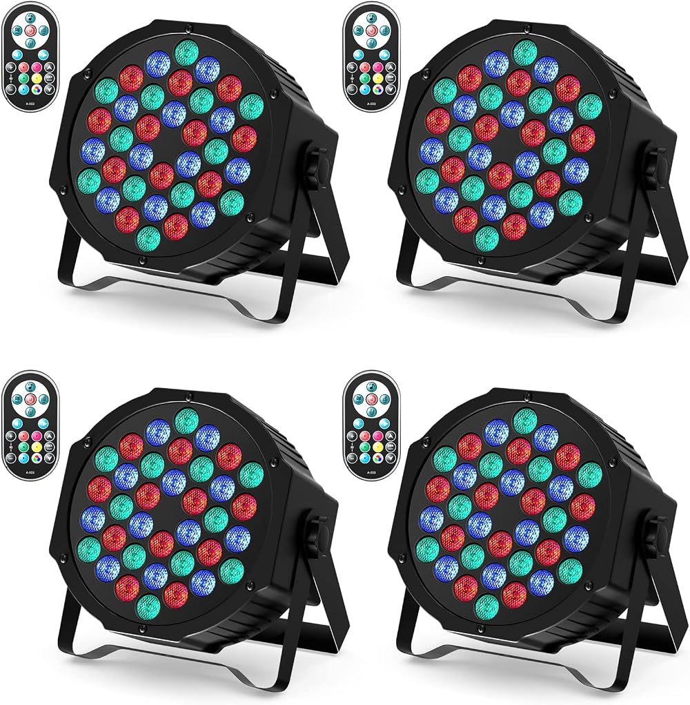 U King 4 Pack RGB 72W LED Stage Lights with Remote 7CH 5 Modes