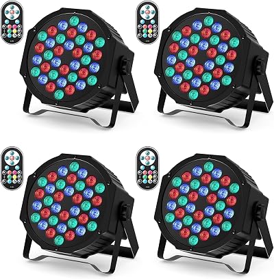 U King 4 Pack RGB 72W LED Stage Lights with Remote 7CH 5 Modes