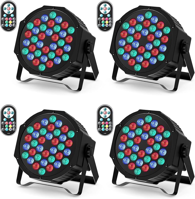 U King 4 Pack RGB 72W LED Stage Lights with Remote 7CH 5 Modes