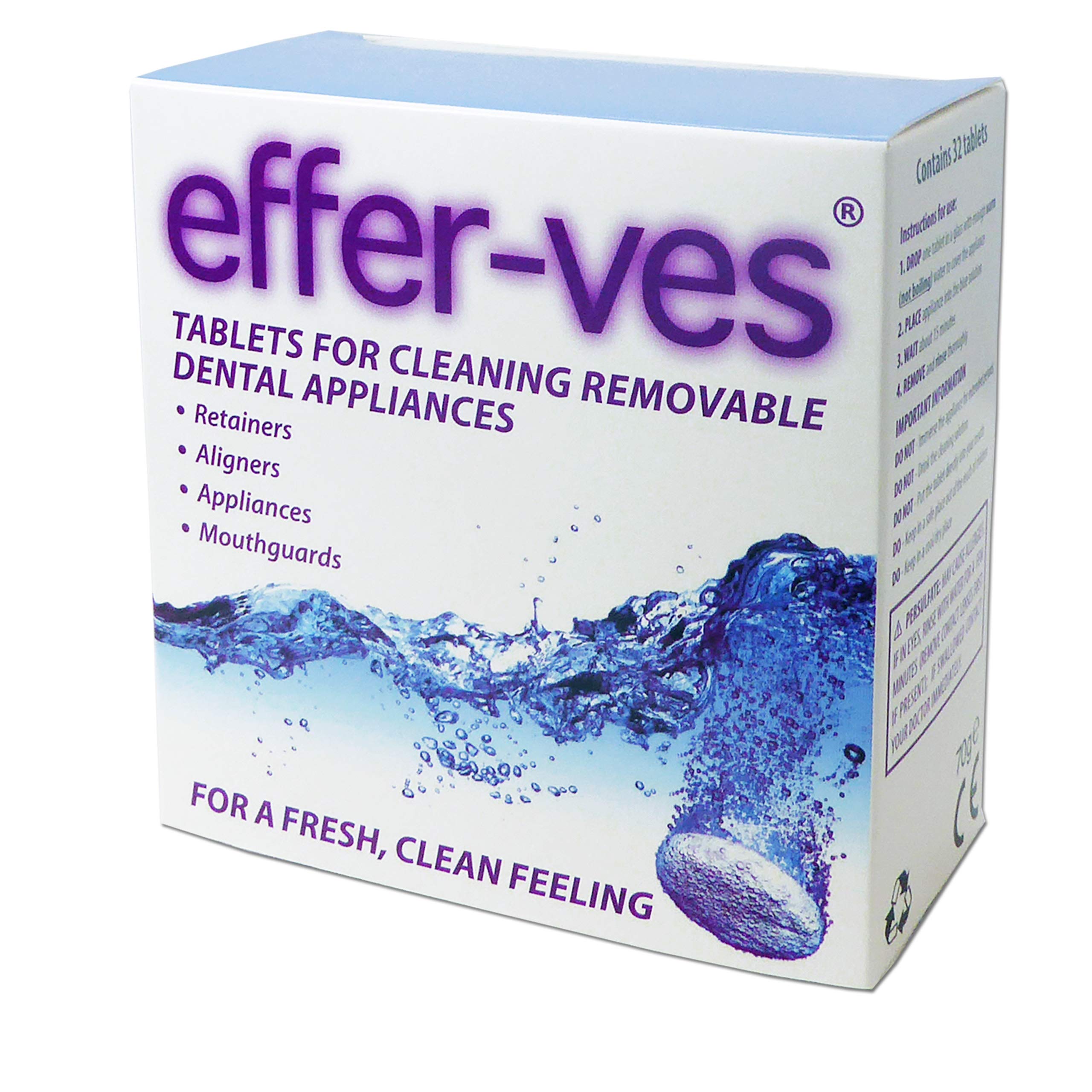 Effer-Ves Cleaning Tablets Orthodontic Retainers Aligners, Mouthguards by Fittydent, 32 Count
