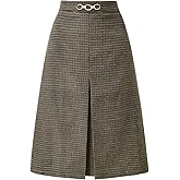 Hobemty Women's Knee Lenght Skirt Office High Waist Tartan Plaid Skirt