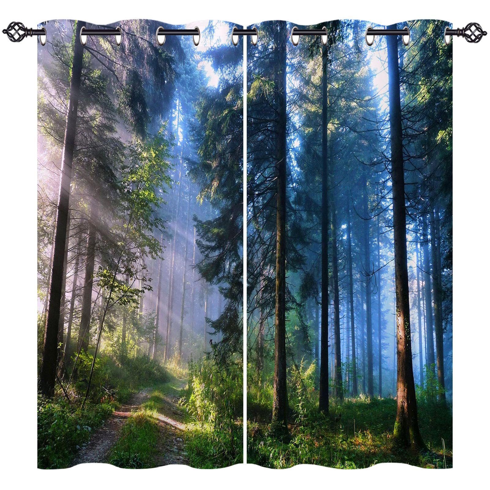 ANHOPE Forest Curtains Eyelet Blackout Thermal Insulated Curtains Nature Jungle Woodland Tree Print Pattern Soft Soundproof Privacy Window Drapes for Bedroom Living Room 46 x 54 Inch Drop 2 Panels