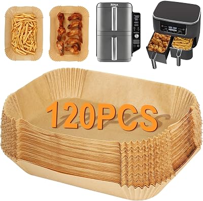 BYKITCHEN 120Pcs Air Fryer Liners for Ninja Dual XL SL400UK 7.6L 9.5L