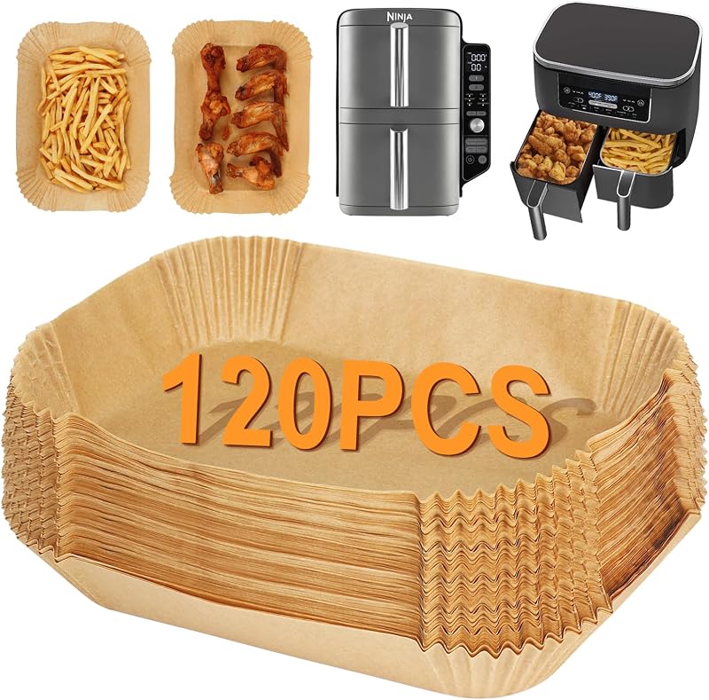 BYKITCHEN 120Pcs Air Fryer Liners for Ninja Dual XL SL400UK 7.6L 9.5L