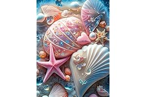 AXQUILON 5D Diamond Art Painting Kits for Adults, Beach Diamond Art Kits for Beginner Seashells Starfish Diamond Art Painting Kits,Round Full Diamond Gemstone Craft kit, Home Decor 12x16inch