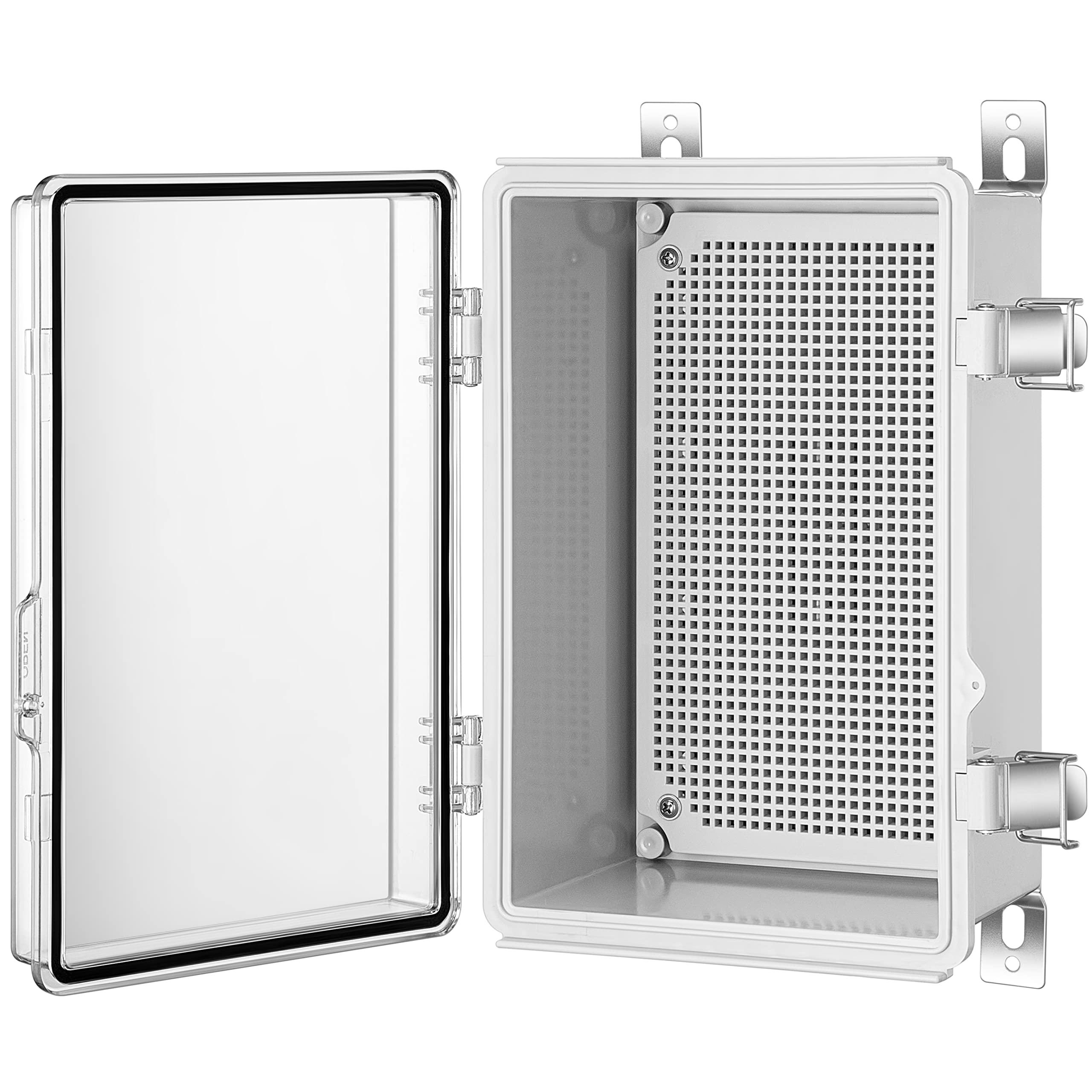 Gratury Junction Box, IP67 Waterproof Plastic Enclosure for Electrical Project, Hinged Transparent Cover, Includes Mounting Plate and Wall Bracket 290×190×140mm (11.4"×7.5"×5.5" TC)