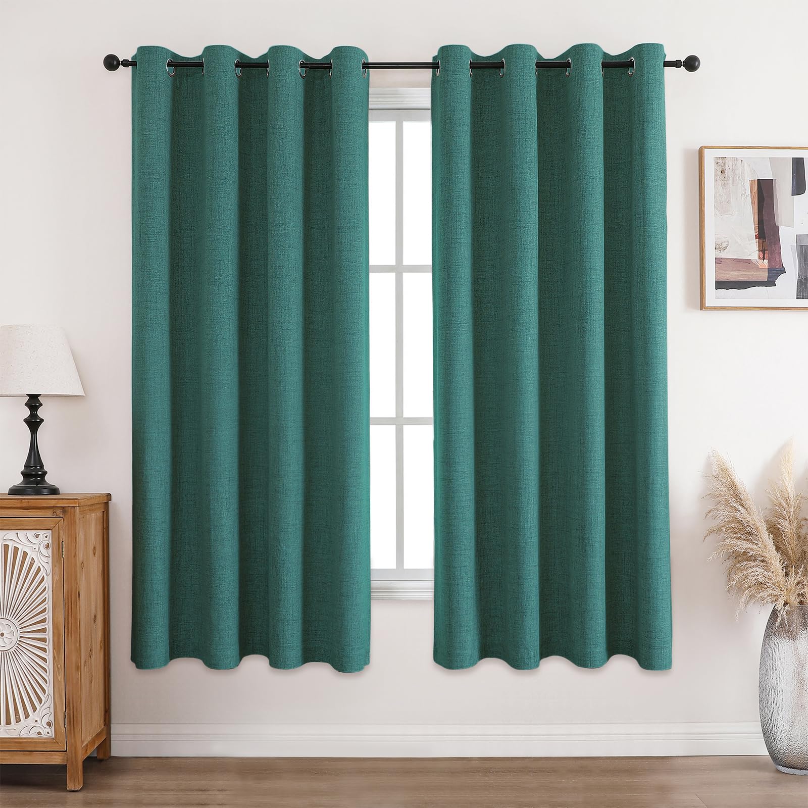 CUCRAF 100% Blackout Curtains Dark Green 72 Inch Drop 2 Panels Soft Texture Sun Blocking Thermal Eyelet Curtains for Bedroom Living Room 46 X 72 Inch