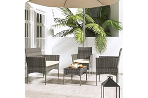 TINKLE WELL 4-Piece Brown Patio Furniture Set – Sectional Wicker Rattan Sofa with Thick Cushions and Table for Garden, Yard, or Porch