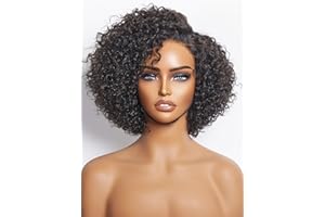 LUVME HAIR 8" Curly Glueless Wigs Human Hair Pre Cut/Plucked, Undetectable HD Lace Wig Ready to Go Lace Bob Wig Short Curly 180 Density