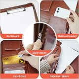 NEWYES Leather Zipper Conference Folder A4 Brown PU Portfolio Organizer view 5