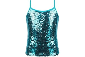 Yruioon Girls Shiny Sequins Spaghetti Straps Tank Top Camisole Latin Jazz Hi Hop Dance Stage Performance Costume