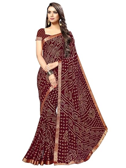 Women's Chiffon Bandhani Printed Saree With Blouse