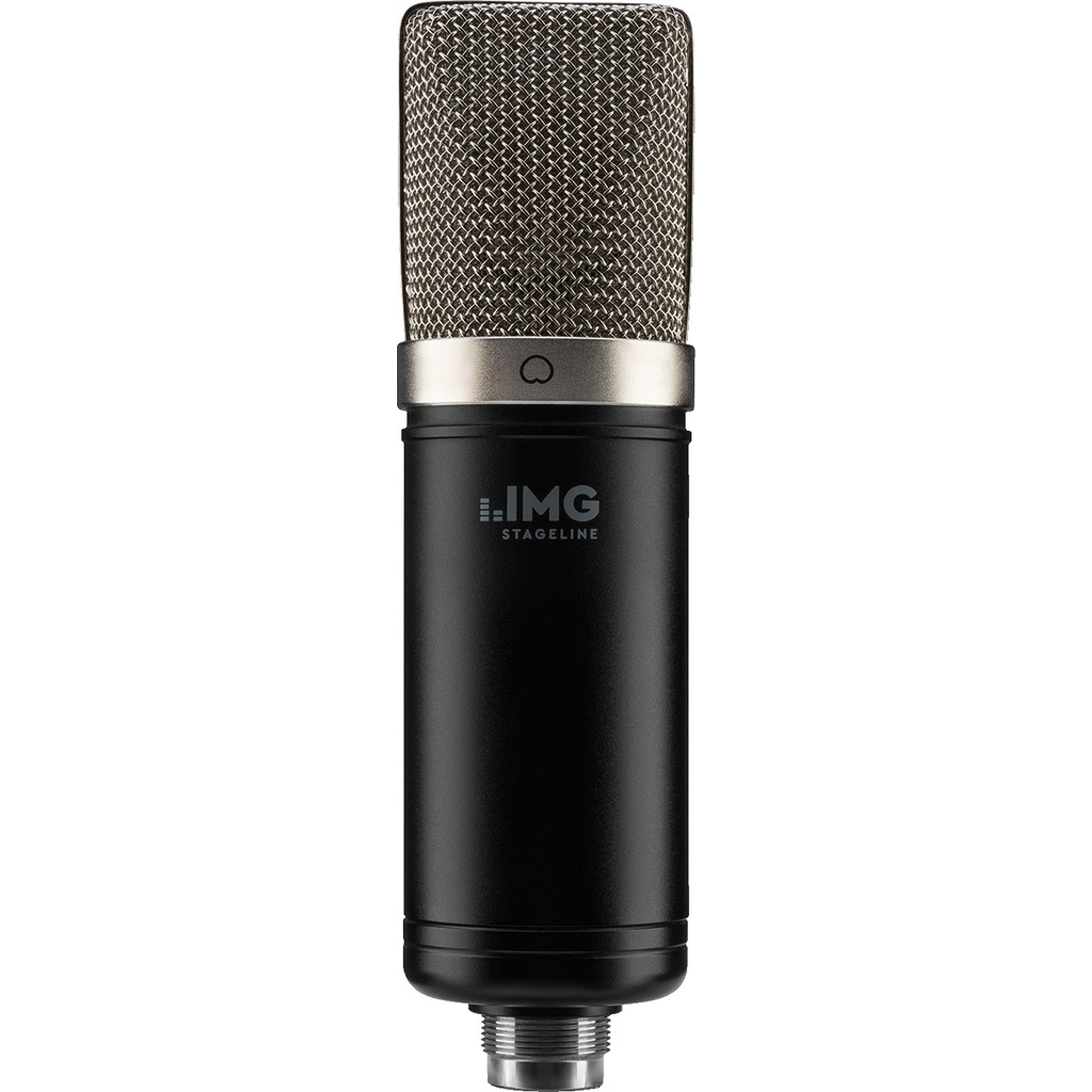 IMG Stageline ECMS-70 Large Diaphragm Condenser Microphone, Vocal and Instrument Microphone for Professional Studio Use Including Microphone Holder, Adapter Screw and Leather Case in Black/Silver