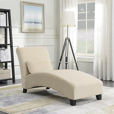 BELLEZE Chaise Lounge Chair for Living Room, Beige, Hardwood Legs