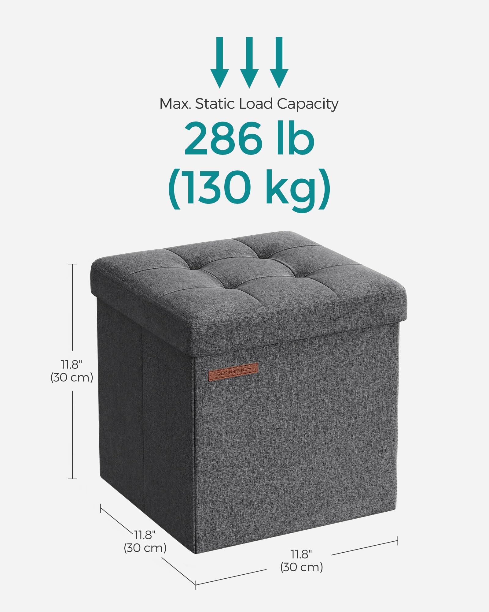 SONGMICS 11.8 Inches Small Folding Storage Ottoman Cube, Storage Footrest, Foot Rest Stool, for Living Room, Bedroom, Dorm, Dark Gray ULSF028G01 - Image 5