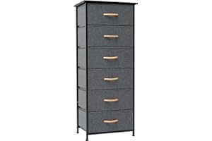 Crestlive Products Vertical Dresser Storage Tower - Sturdy Steel Frame, Wood Top, Easy Pull Fabric Bins, Handles Organizer Unit for Bedroom, Hallway, Entryway, Closets 6 Drawers (Gray)