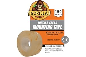 Gorilla Tough & Clear Double Sided Mounting Tape, Clear Tape, 1" x 150" (Pack of 1) - Weatherproof for Indoor or Outdoor