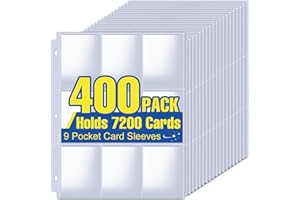 ZENOWICK 7200 Pockets Card Sleeves Binder Sheets, 9 Pocket Card Sleeves for 3 Ring Binder, Trading Cards Sleeves Fit for Baseball, Football, Game, Business Cards(400 Pages)