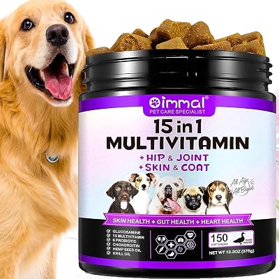 Yecuce 15 in 1 Dog Multivitamin 150 Counts Duck Flavor Joint Digestion Skin