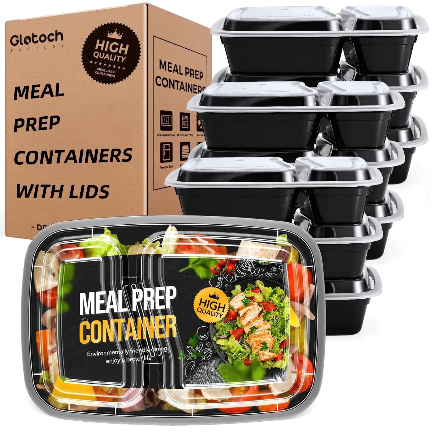 Photo 1 of 50 Pack (100-Piece) 32 oz Sturdy Leakproof 2-Compartment Meal Prep Containers with Lids, Plastic Food Storage Containers for Lunch, Microwave, Freezer, and Dishwasher Safe Takeout Containers